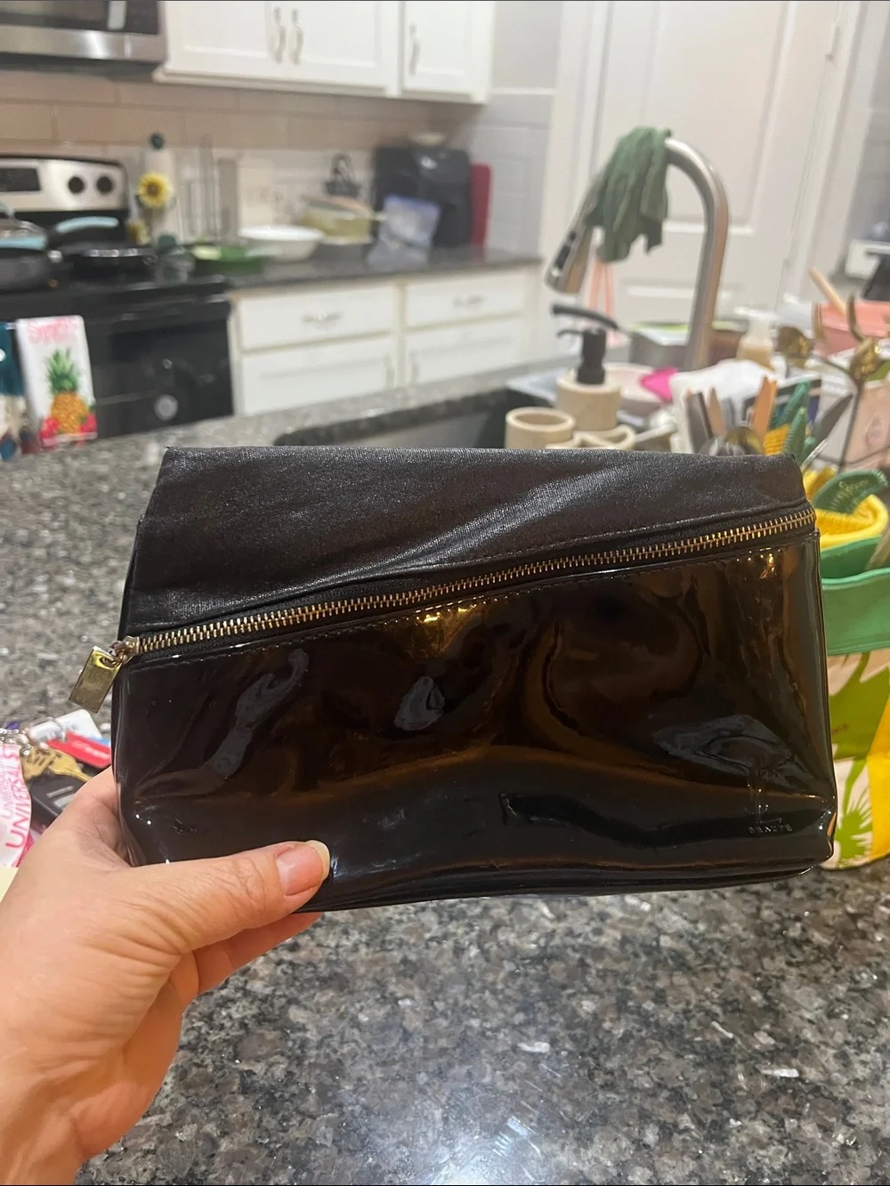 Yves Saint Laurent Black Patent Leather Makeup Pouch with YSL Zip Pull